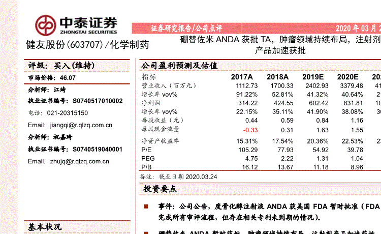 健友股份股票牛叉诊股(健友股份股票)  第1张