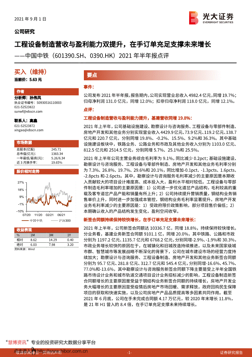 中国中铁601390股票(601390)  第2张