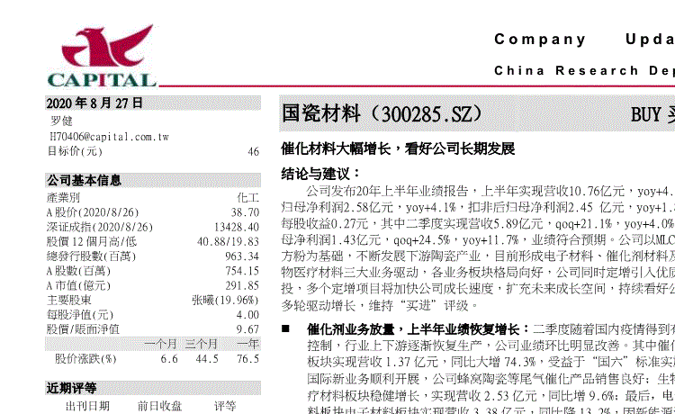 国瓷材料股票(国瓷材料)  第1张